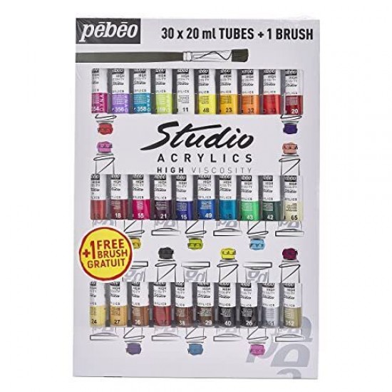Set of 30 x 20ml with Brush Pebeo Studio Acrylic Paint